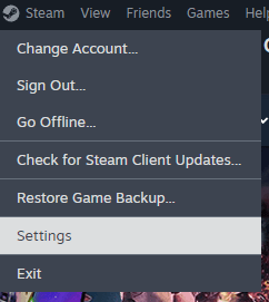 Steam dropdown with Settings