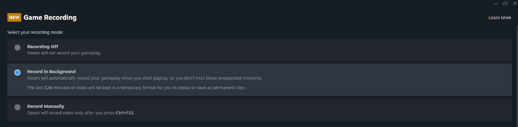 Game Recording settings with Record in Background selected